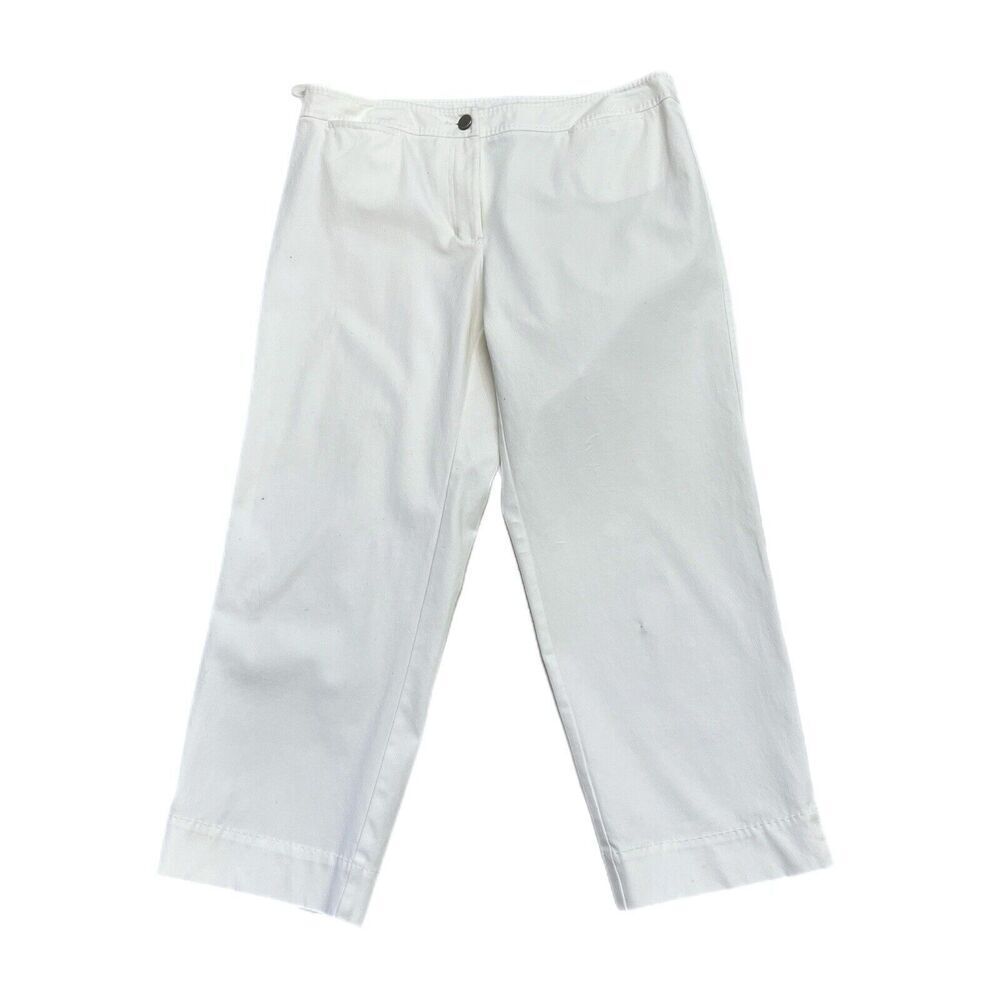 Eileen Fisher White Pants Women Small Crop Straight Leg Organic Cotton Stretch
